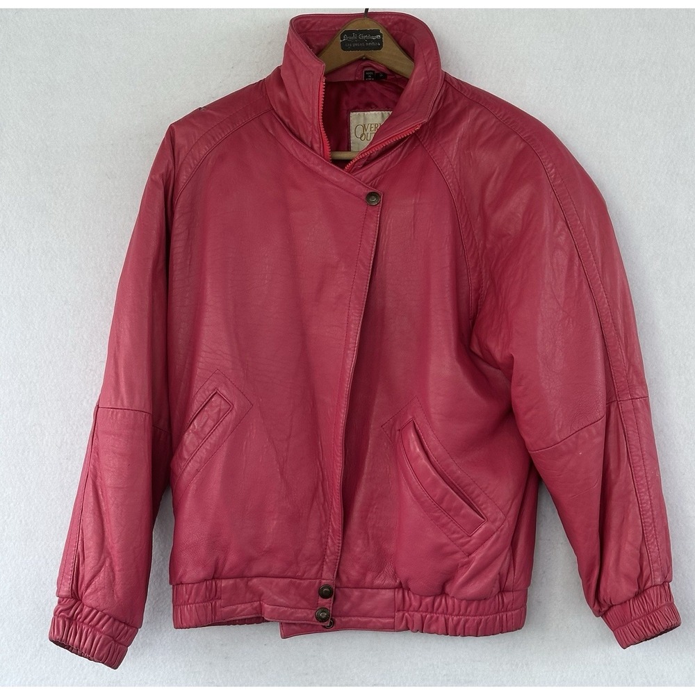 VTG Overland Outfitters Leather Jacket MOTO PUnk Pink 80's Retro Sz S Women's